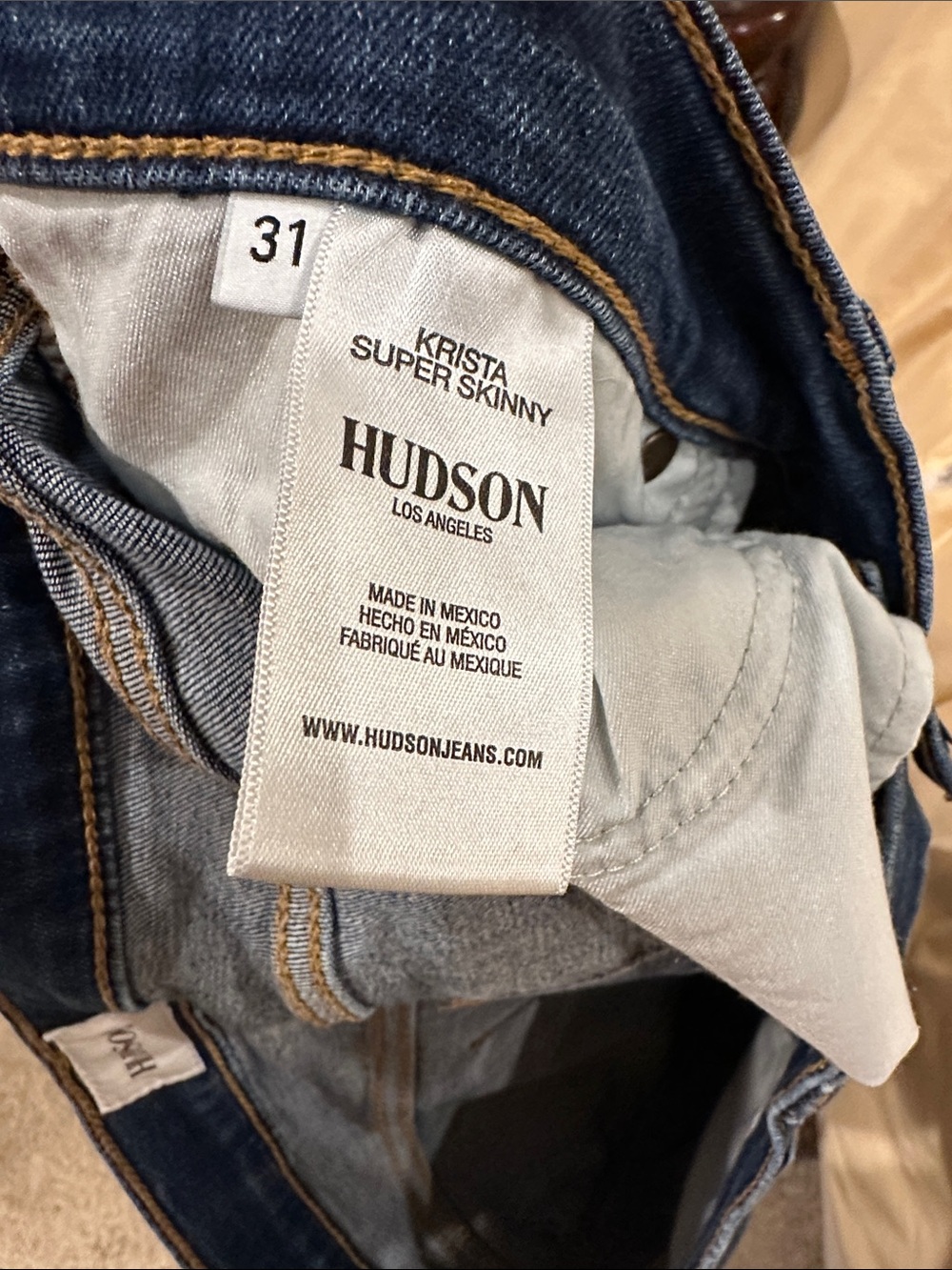 Hudson Jeans Krista Super Skinny Jeans - Dark Blue with Tan Stitching